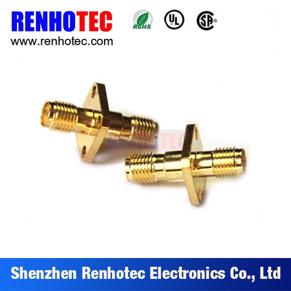 Gold Plated 4 Hole Flange SMA 2 Female RF Adapter Connector